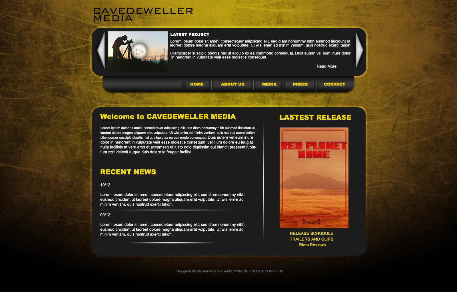 Cavedweller MediaWebsite Mock-up